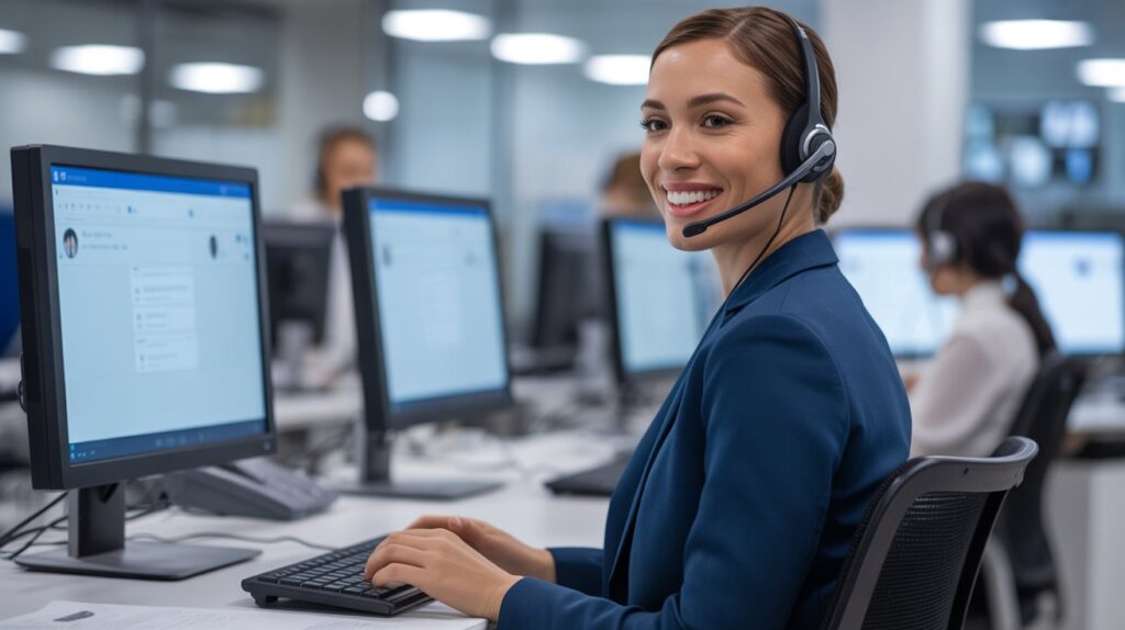 Customer support executive assisting clients with professional service solutions